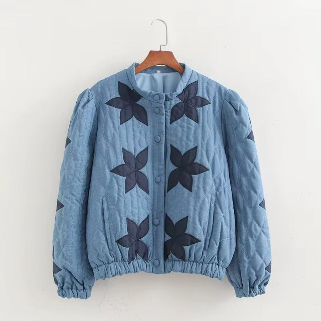 Single Breasted Printed Round Neck Loose Long Sleeve Jackets