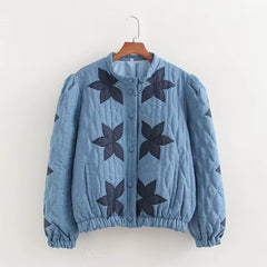 Single Breasted Printed Round Neck Loose Long Sleeve Jackets