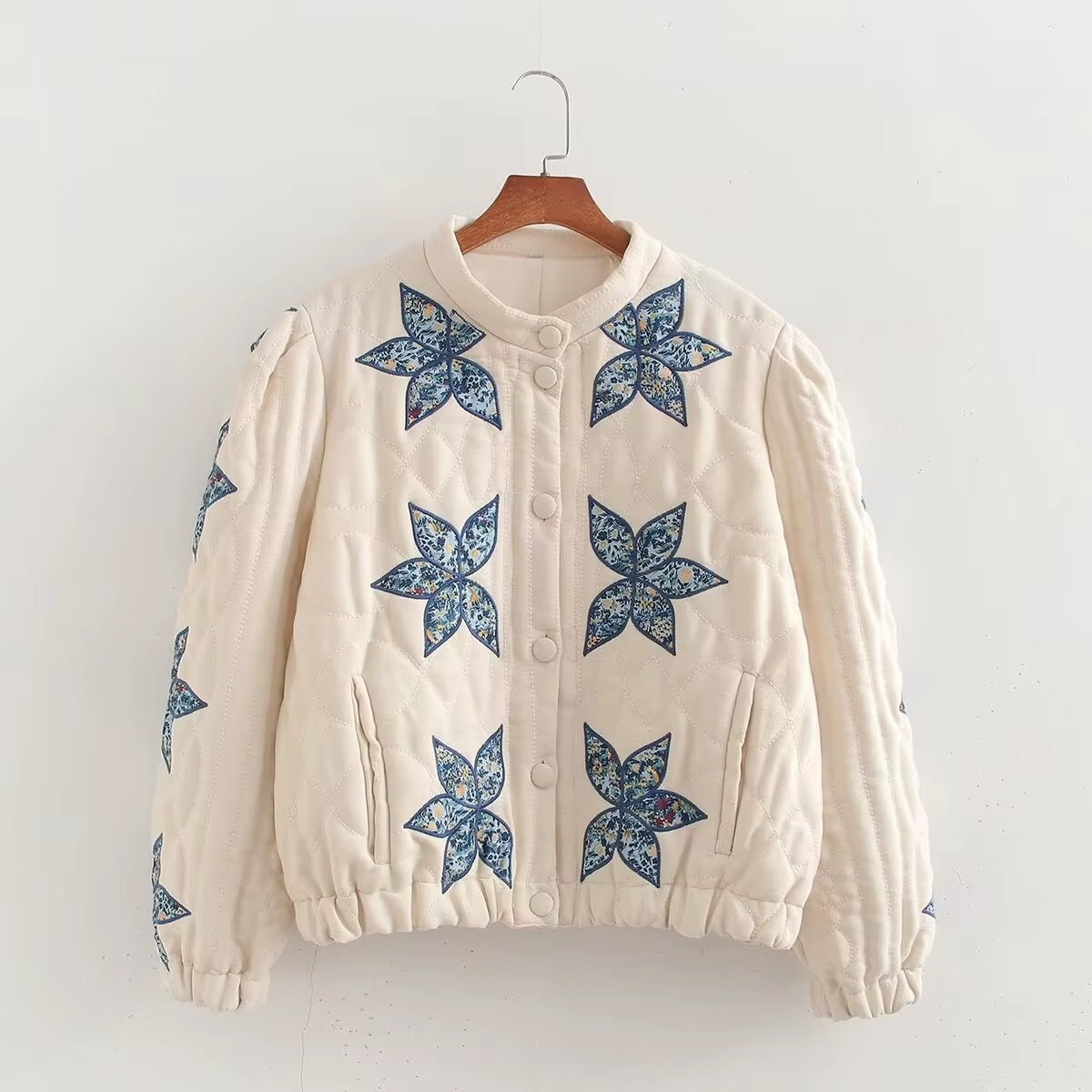 Single Breasted Printed Round Neck Loose Long Sleeve Jackets