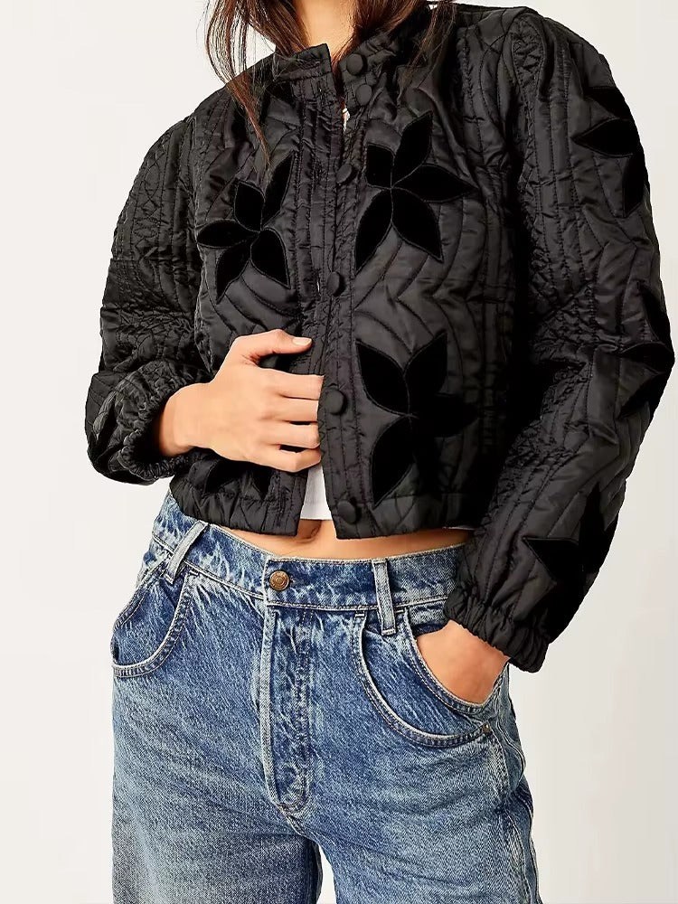 Single Breasted Printed Round Neck Loose Long Sleeve Jackets