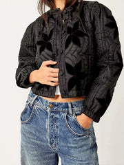 Single Breasted Printed Round Neck Loose Long Sleeve Jackets