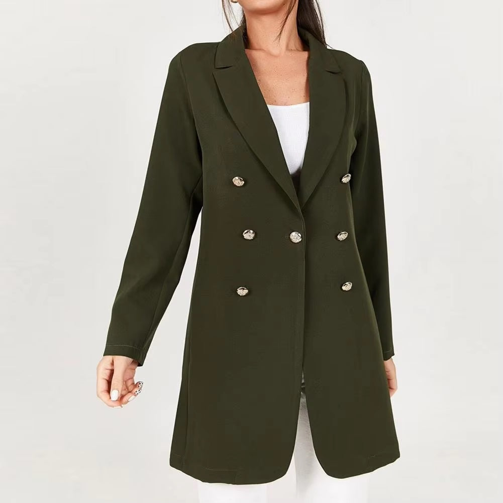 Slim Fit Long Sleeve Solid Color Casual Suit Blazer Long Coat Outerwear