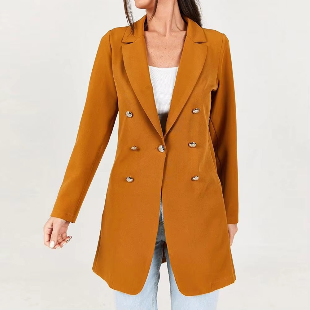 Slim Fit Long Sleeve Solid Color Casual Suit Blazer Long Coat Outerwear