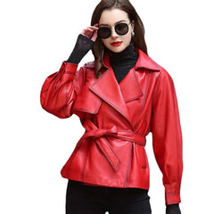 Slim-fit Bow Tie Belt  Leather Trench Coat Jacket