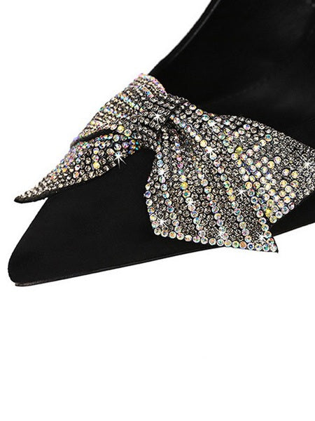 Slingback Pumps Bows Rhinestone Casual High Heel