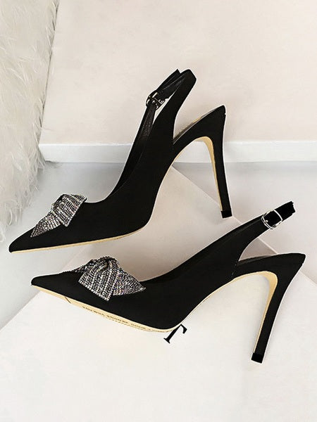 Slingback Pumps Bows Rhinestone Casual High Heel