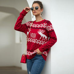 Snow Deer Pattern Christmas Long-sleeve Sweater