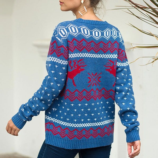 Snow Deer Pattern Christmas Long-sleeve Sweater