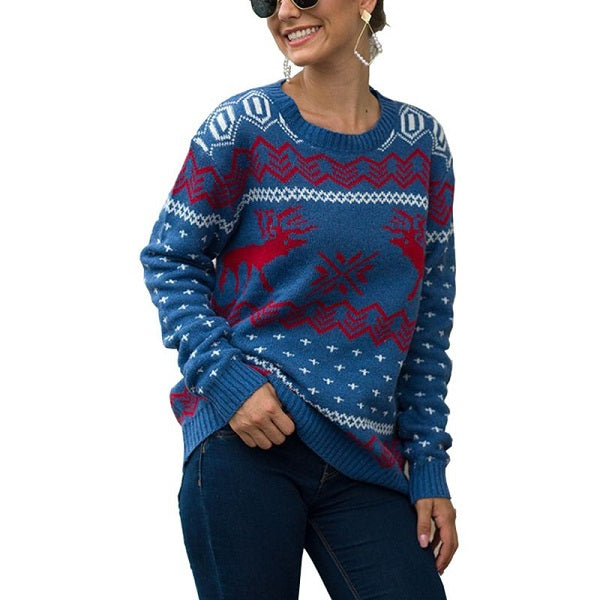 Snow Deer Pattern Christmas Long-sleeve Sweater