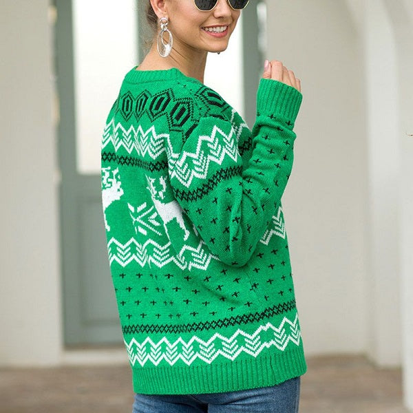 Snow Deer Pattern Christmas Long-sleeve Sweater