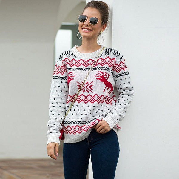 Snow Deer Pattern Christmas Long-sleeve Sweater