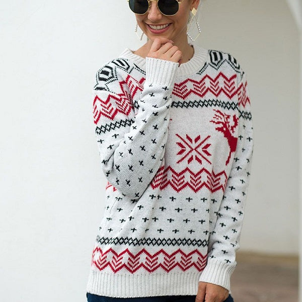 Snow Deer Pattern Christmas Long-sleeve Sweater