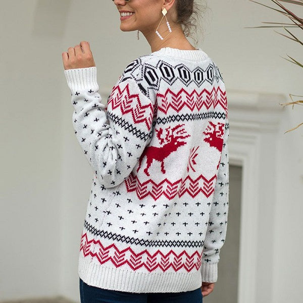 Snow Deer Pattern Christmas Long-sleeve Sweater