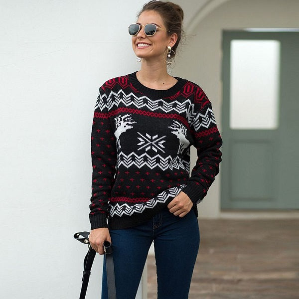 Snow Deer Pattern Christmas Long-sleeve Sweater