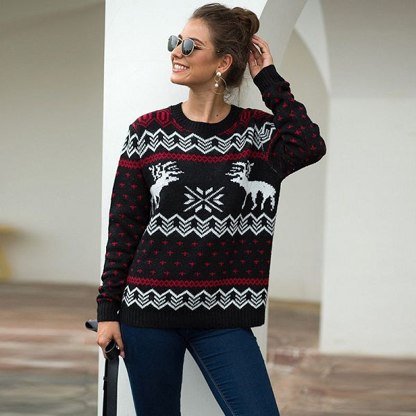 Snow Deer Pattern Christmas Long-sleeve Sweater