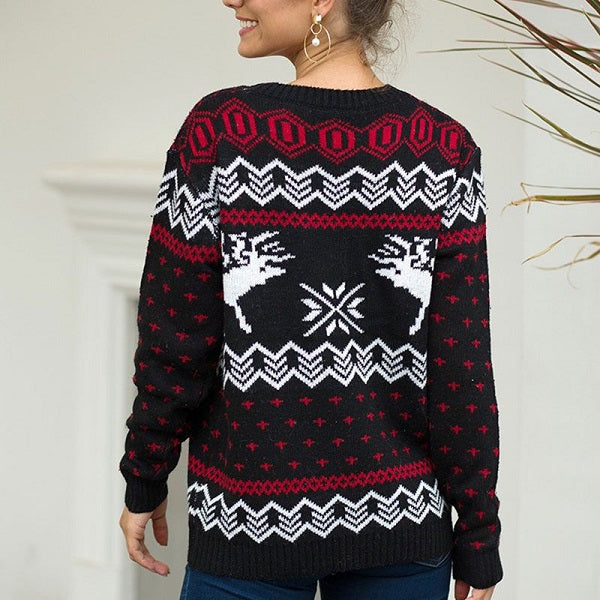 Snow Deer Pattern Christmas Long-sleeve Sweater