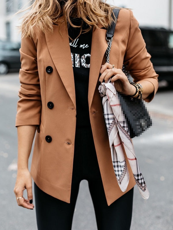 Solid Business Double Breasted Blazer Coat