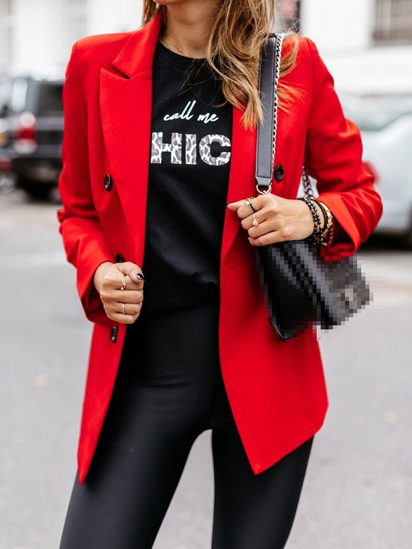 Solid Business Double Breasted Blazer Coat