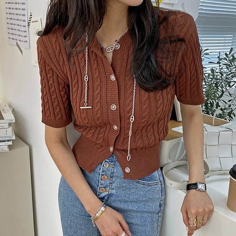 Solid Cardigan Slim Blouses