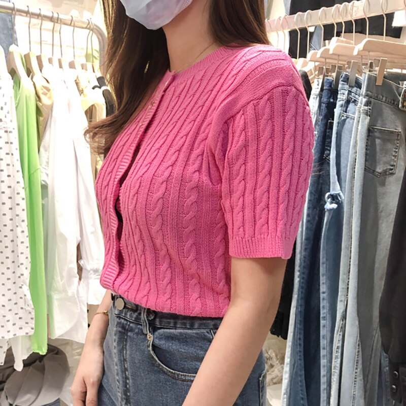 Solid Cardigan Slim Blouses