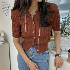 Solid Cardigan Slim Blouses