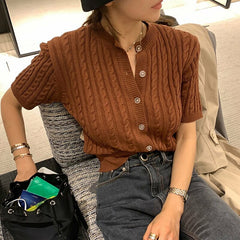 Solid Cardigan Slim Blouses