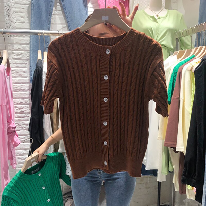 Solid Cardigan Slim Blouses