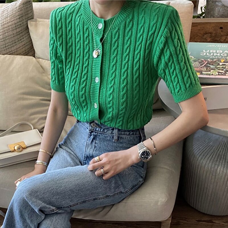 Solid Cardigan Slim Blouses