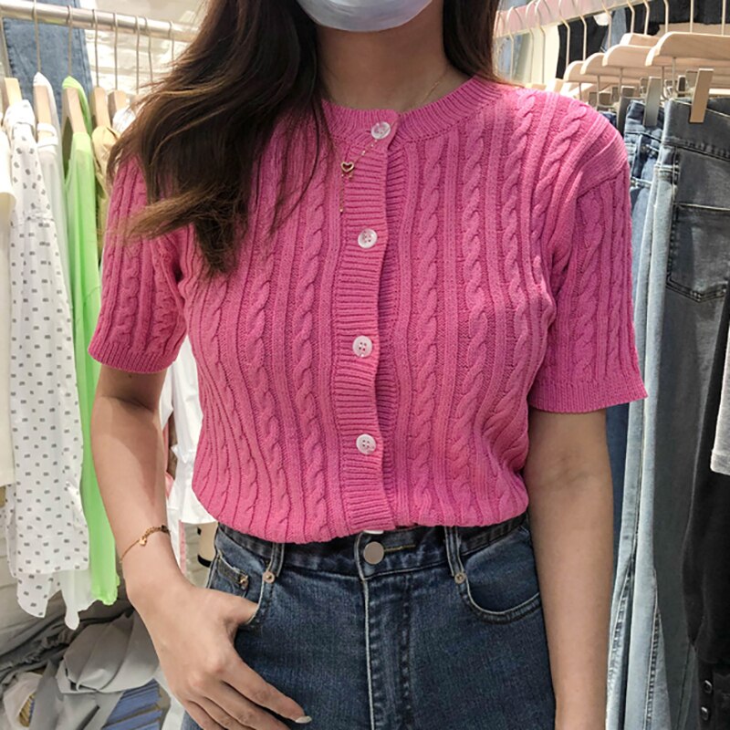 Solid Cardigan Slim Blouses