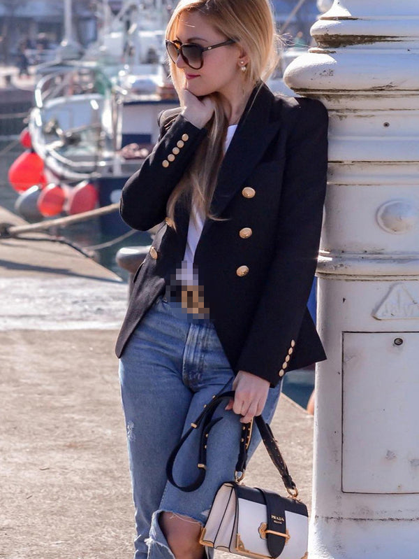 Solid Color Button Long Sleeve Casual Blazer