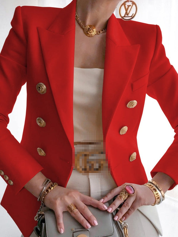 Solid Color Button Long Sleeve Casual Blazer