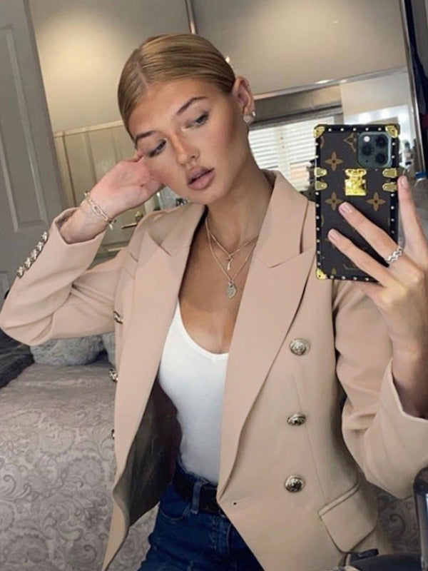 Solid Color Button Long Sleeve Casual Blazer