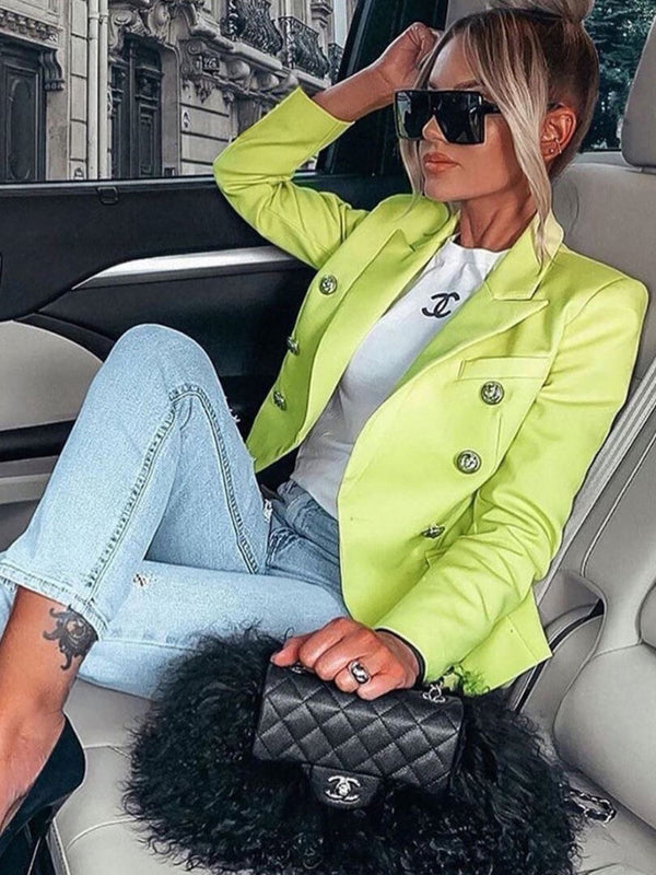 Solid Color Button Long Sleeve Casual Blazer