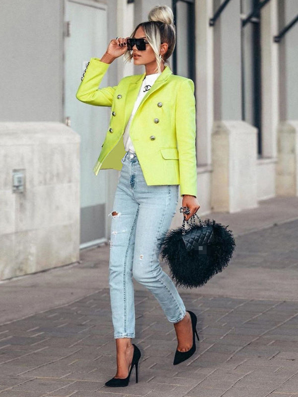 Solid Color Button Long Sleeve Casual Blazer