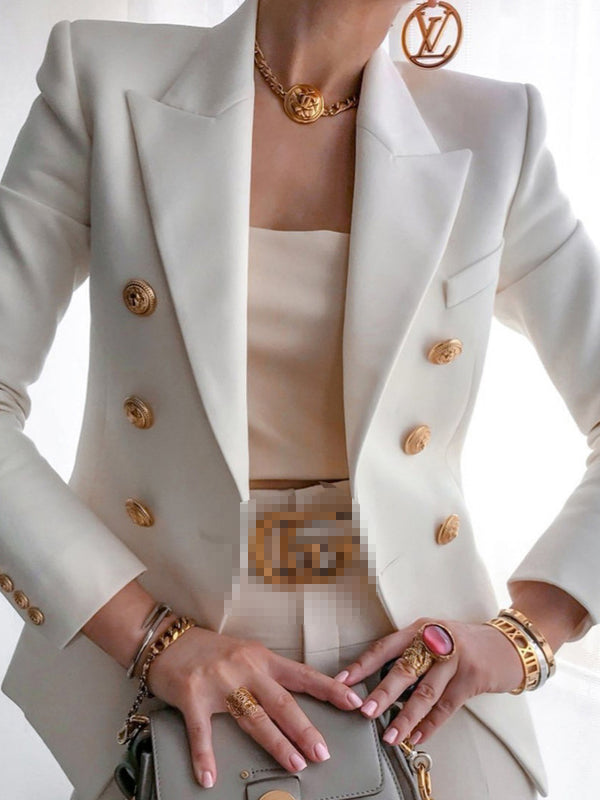 Solid Color Button Long Sleeve Casual Blazer