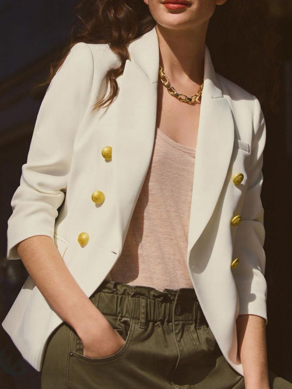 Solid Color Button Long Sleeve Casual Blazer