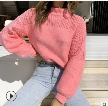 Solid Color Casual Loose Turtleneck Sweater