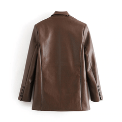 Solid Color Fashion PU Faux Leather Blazer