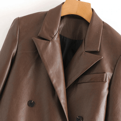 Solid Color Fashion PU Faux Leather Blazer