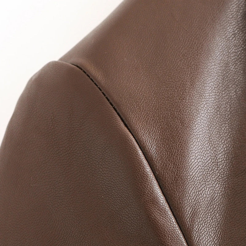 Solid Color Fashion PU Faux Leather Blazer