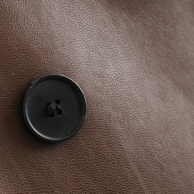 Solid Color Fashion PU Faux Leather Blazer
