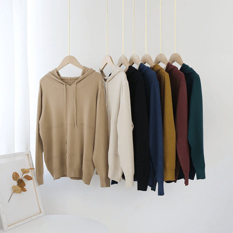 Solid Color Knitted Hooded Sweater