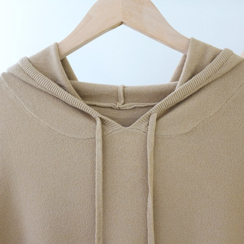Solid Color Knitted Hooded Sweater