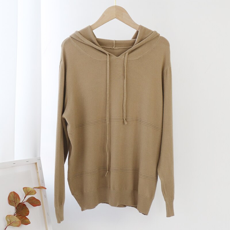 Solid Color Knitted Hooded Sweater