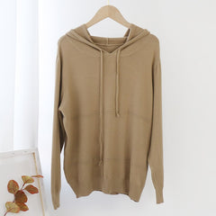 Solid Color Knitted Hooded Sweater