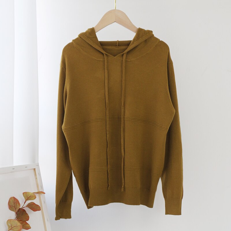 Solid Color Knitted Hooded Sweater