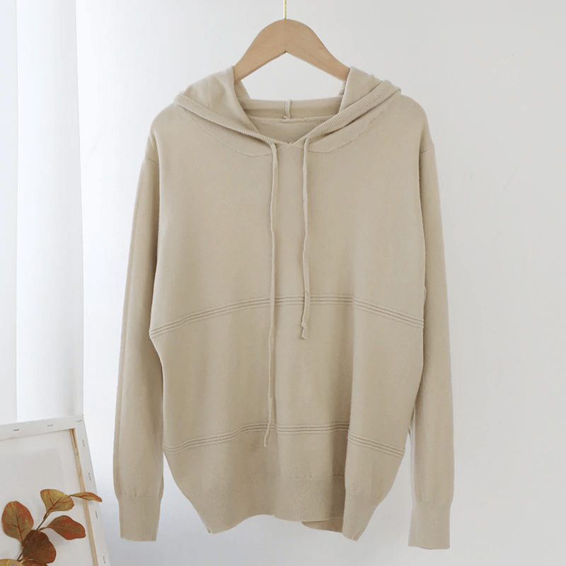 Solid Color Knitted Hooded Sweater