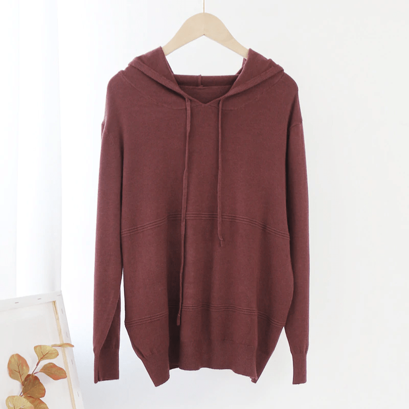 Solid Color Knitted Hooded Sweater