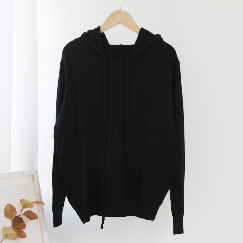 Solid Color Knitted Hooded Sweater
