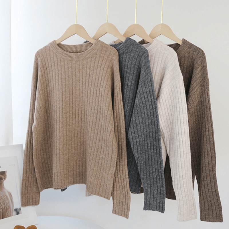 Solid Color Long Sleeve Knitted Jumper Sweater